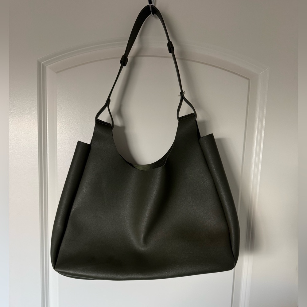 Neiman Marcus Vegan Leather Olive Green Shoulder Bag
